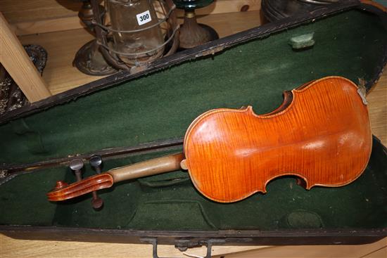 A cased double back violin, John Lamb 1917